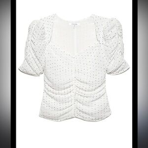 Frame Gathered Button Front Top In Off White Polka Dot Size small